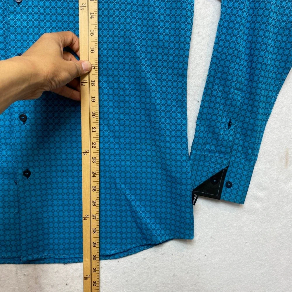 Barabas Shirt Mens XL Teal Blue Long Sleeve Button Down Medallion Geometric